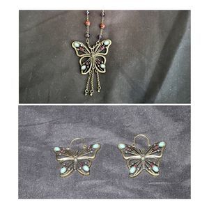 Lucky Brand Vintage Butterfly  Necklace and Earrings